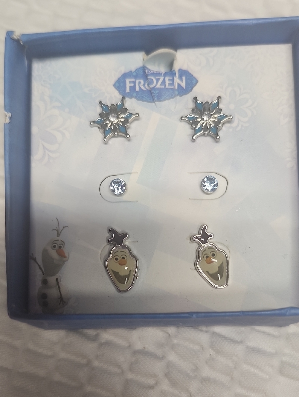 Disney Frozen Olaf Silver-Tone Earring Set - Blue and Silver